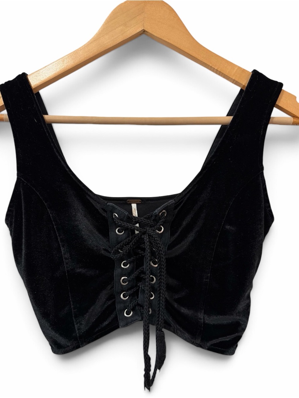 Black Velvet Lace-Up Crop Top - Women